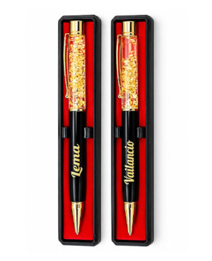 Personalized Gold Flake Crystal Pen – Custom Name Engraved Luxury Metal Ballpoint Pen with Gift Box 1pcs